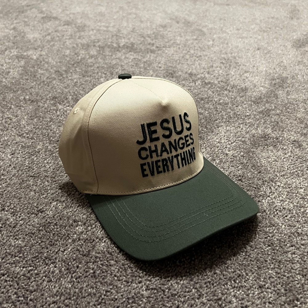 Beige and Olive 'Jesus Changes Everything' Baseball Cap